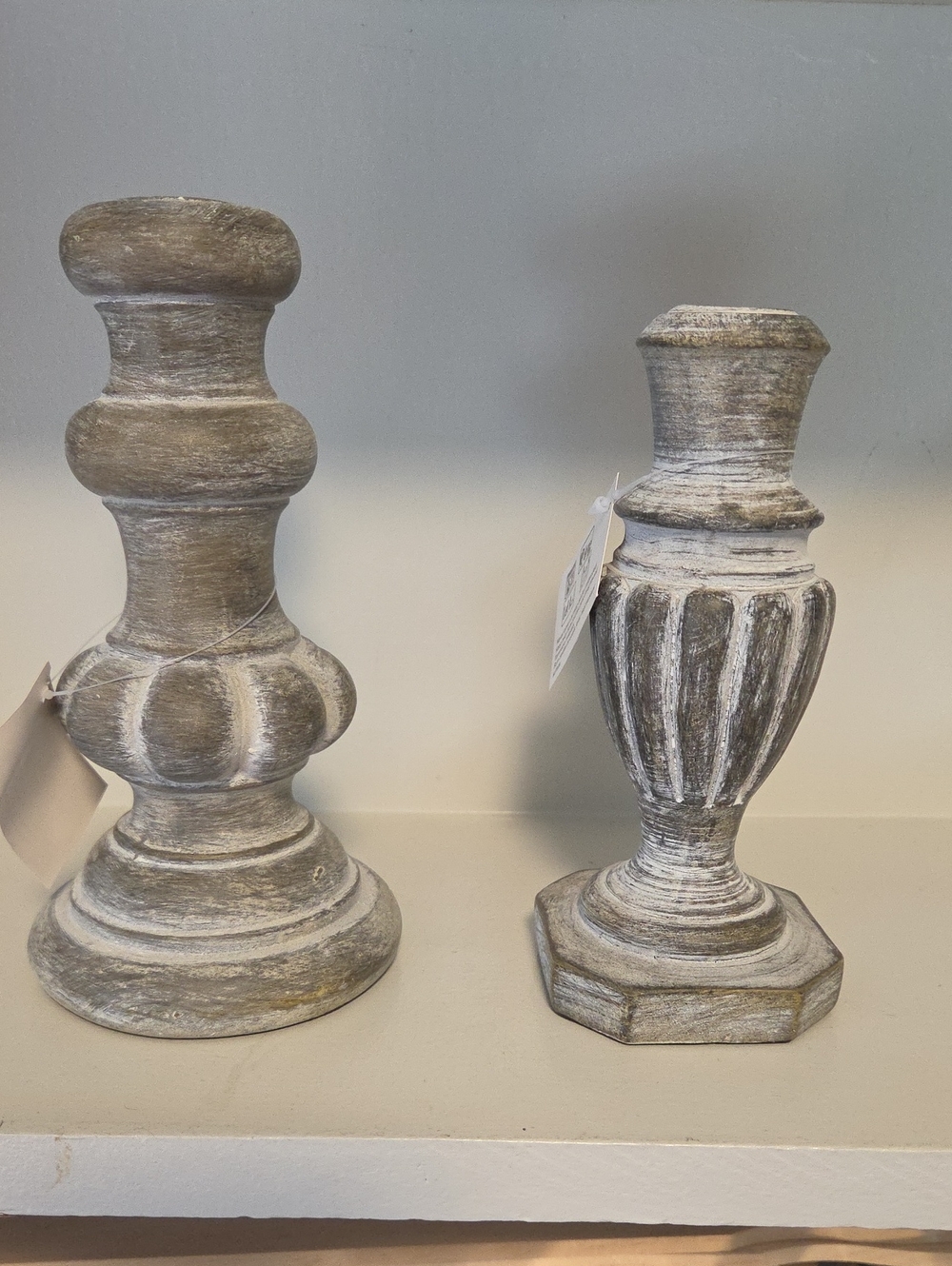 Rustic Distressed Wood Candle Holders - Gray/White